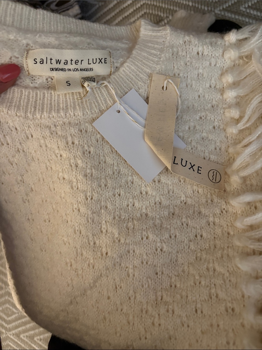 Anthropologie Cream Fringe-Shoulder Crewneck Sweater - Picture 3 of 3